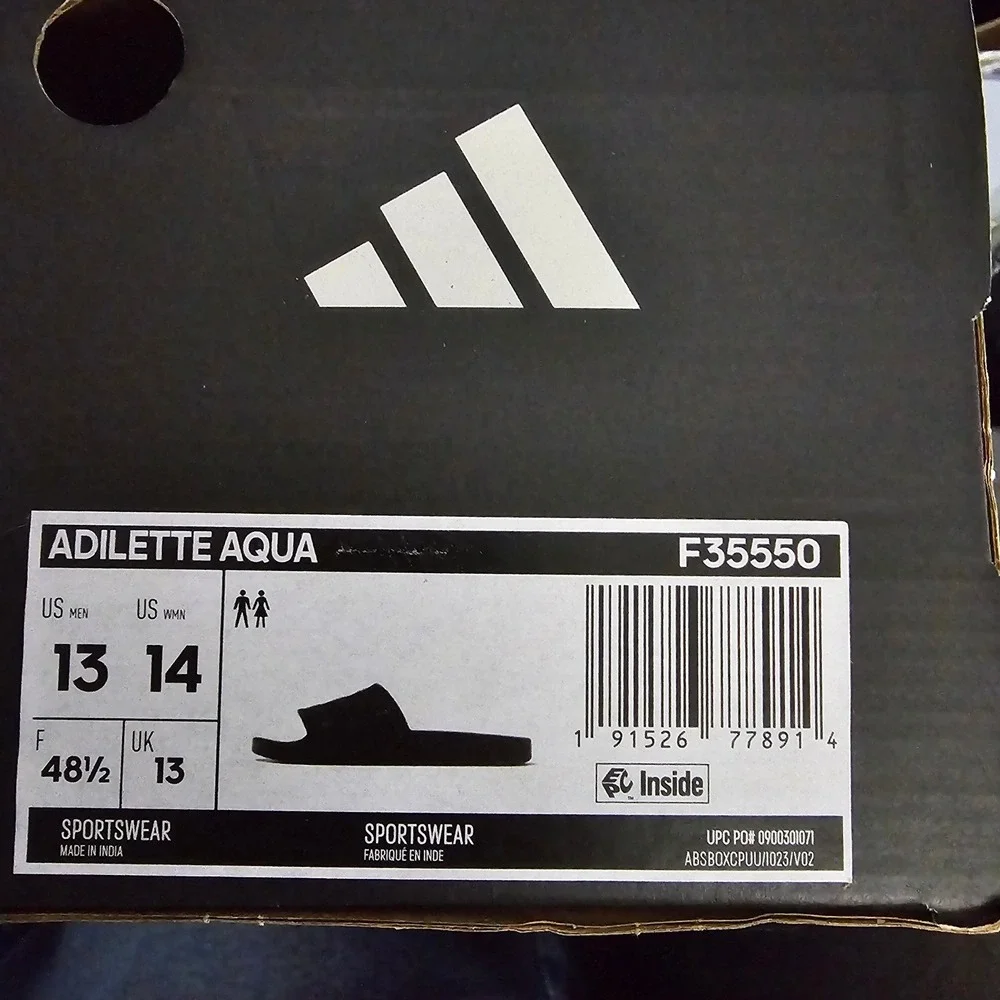 Adidas Adilette Aqua Slides Mens 13 Black Sportswear Sandals NIB Vacation Beach